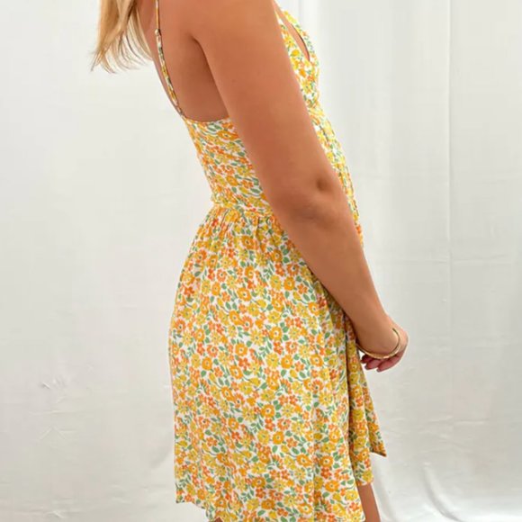 Yellow Floral Mini Dress - Picture 2 of 4